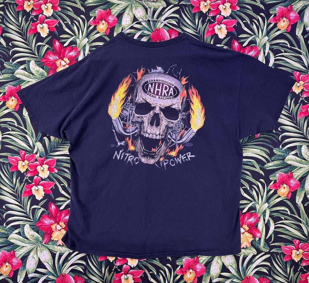Vintage NHRA Drag Racing Skull Moto  Nitro VPower Size 3XL